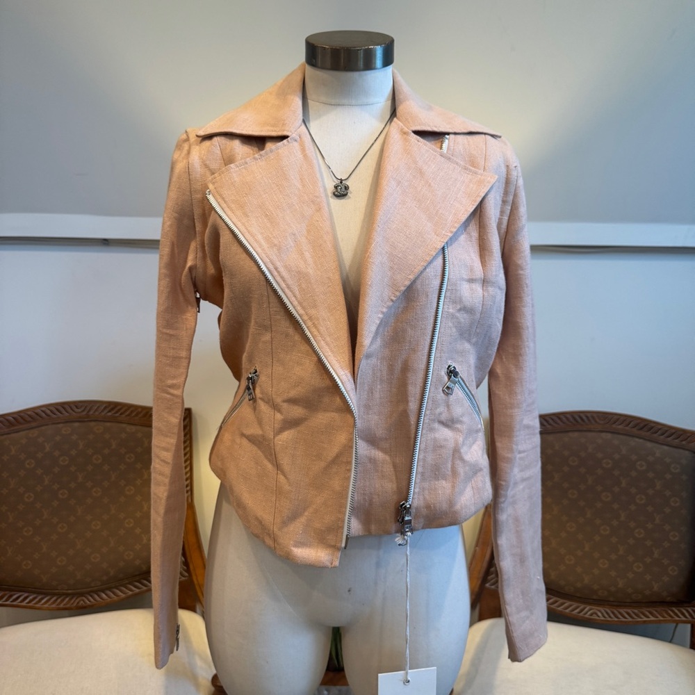 NWT Veronica Beard Pink Linen Moto Jacket - Picture 1 of 14